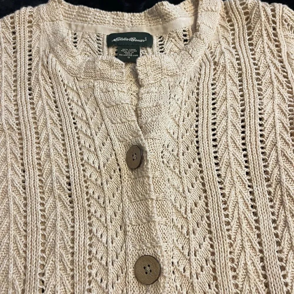 Eddie Bauer beige‎ cardigan sweater 55% linen, size small - Picture 5 of 15